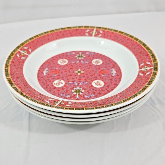 Chalice Melamine Red Geometric Asian Design Pattern Soup Salad Bowls – Set of 4 - Picture 12 of 16